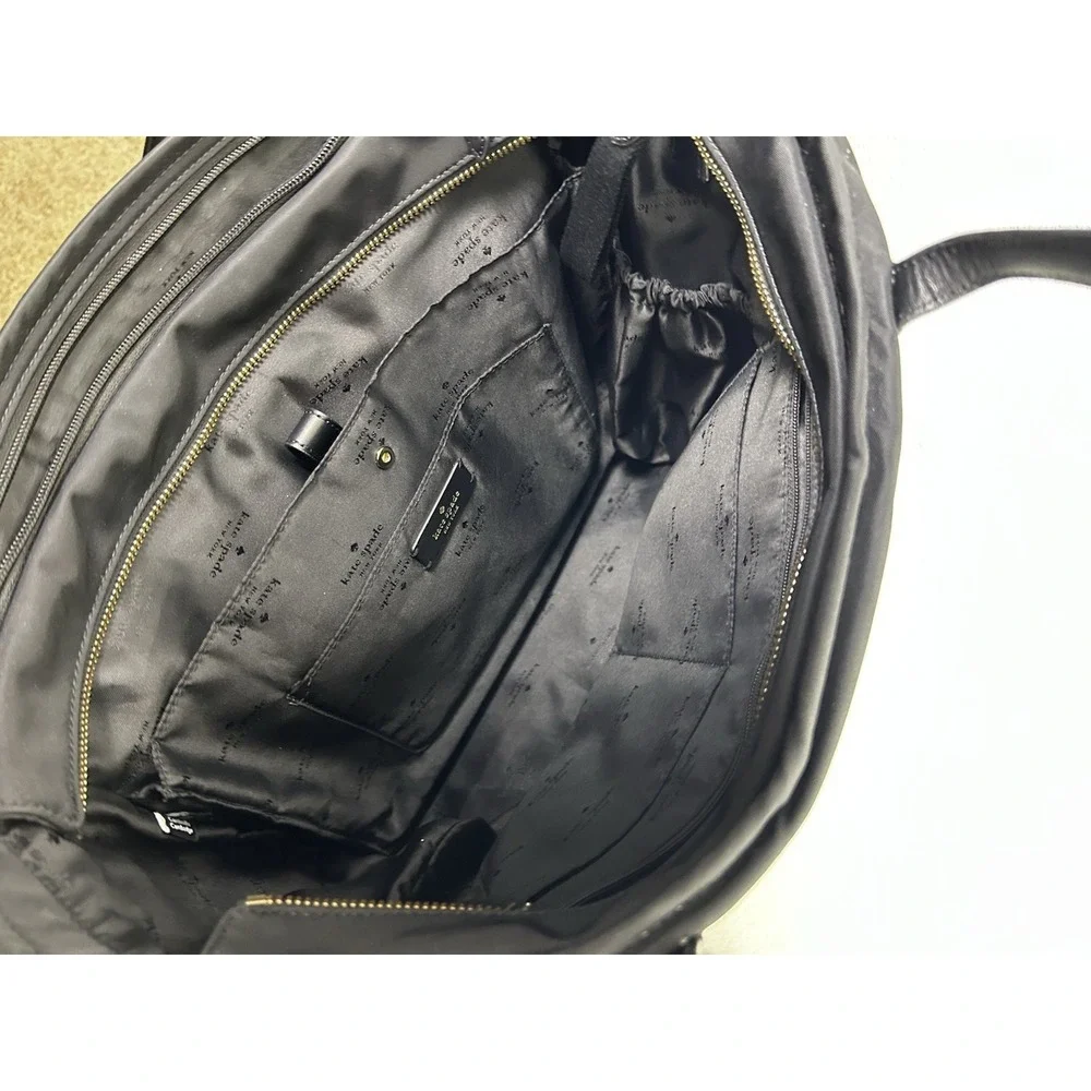 Kate Spade Chelsea Large Travel Tote Bag Black Nylon Leather Trim Laptop Sleeve